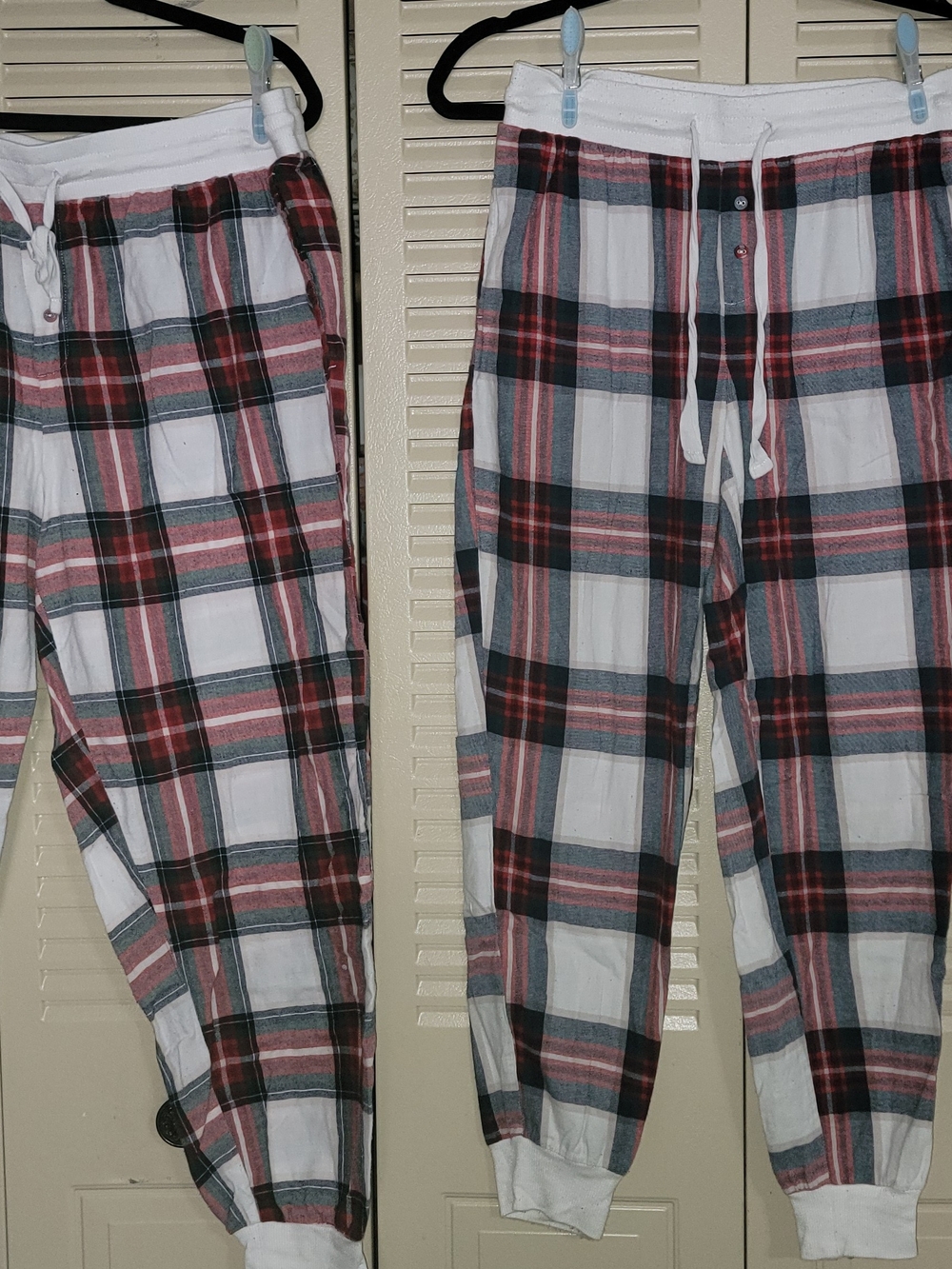 stars above White Plaid Joggers with Red and Black Stripes